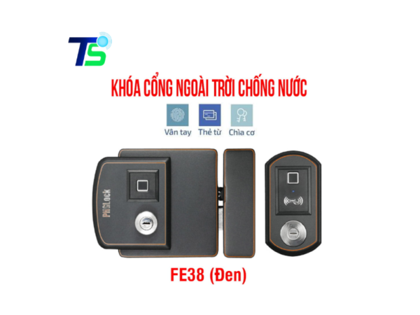 Khóa cổng vân tay cao cấp ngoài trời PHGLock FE38 (Đen)